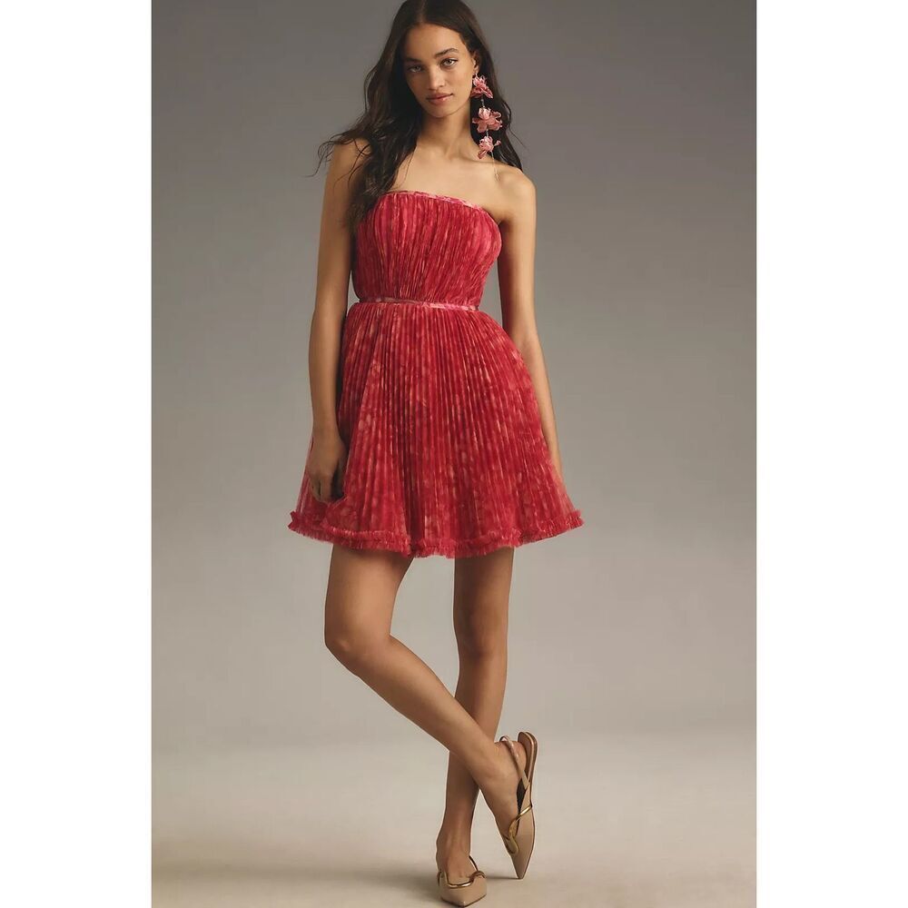 HUTCH Lenzy Strapless Pink Pleated Mini Dress princess poofy size S NWT